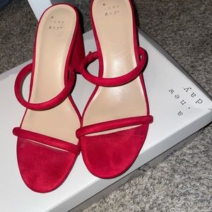Red open toe mules